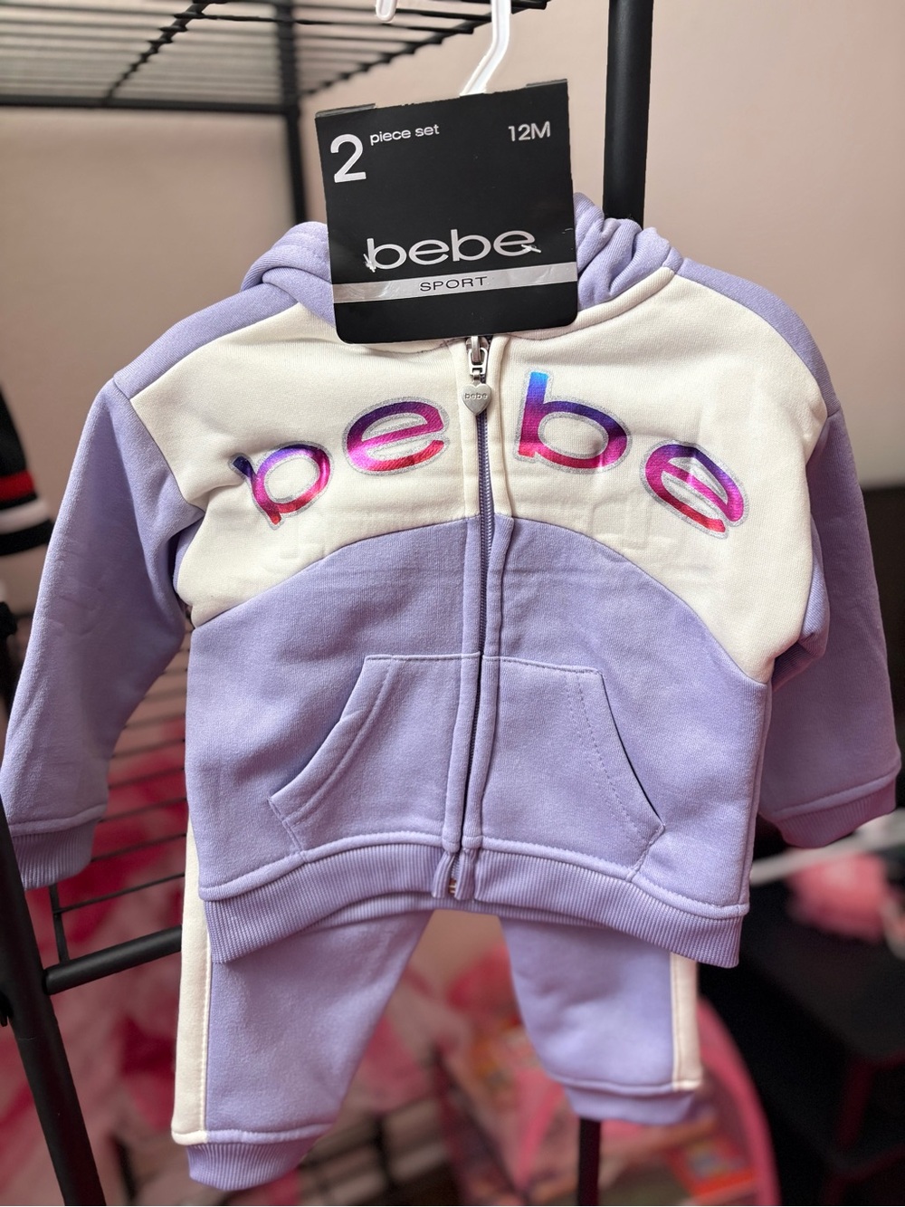 bebe Lavender & Cream Baby Hoodie and Pants Set